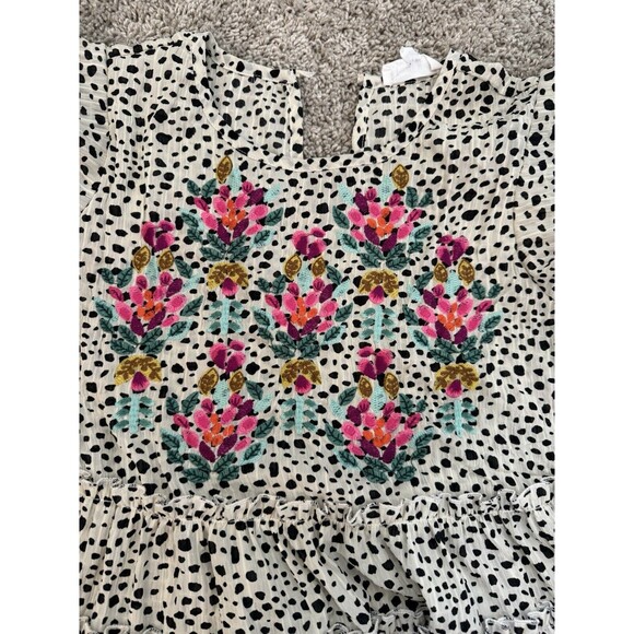 THML Polkadot Floral Embroidered Babydoll Top Blouse Sheer Ruffle Boho Size XS - Picture 7 of 7